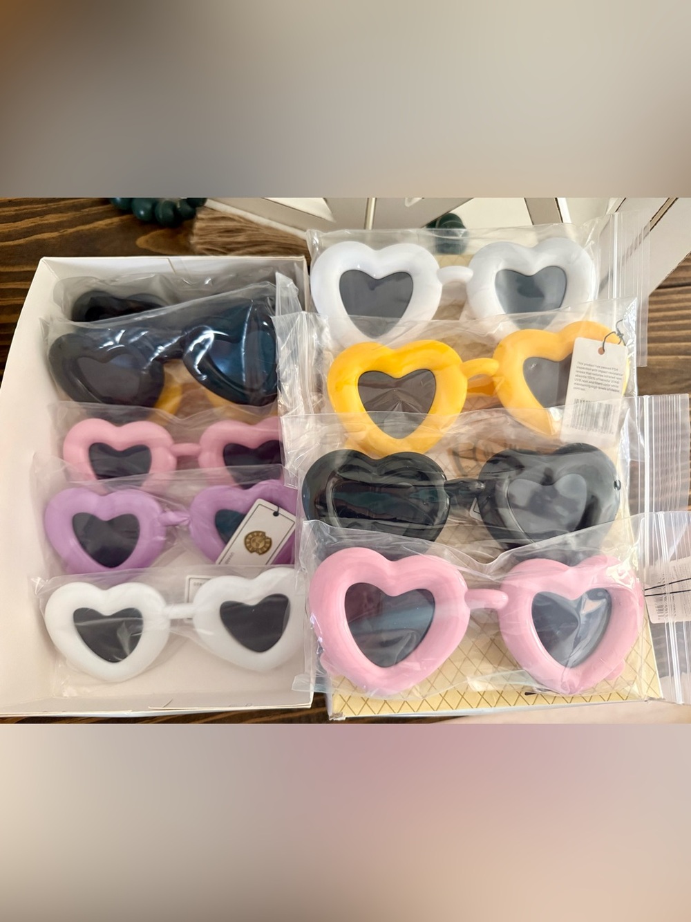 10 Heart-Shaped Sunglasses - White, Pink, Yellow, Black, Purple
